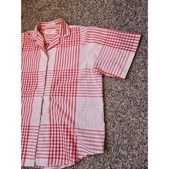 womens Vtg blouse collar red white plaid short sleeve button up western country - Picture 8 of 11